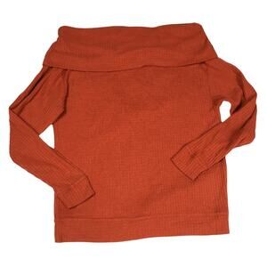 UO Out From Under Carlee Thermal Sweater Top Cowl Neck Orange Long Sleeve XS
